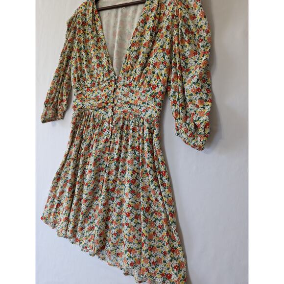 Et Clet Floral Babydoll Puff Sleeve Pleated Mini Dress Size M‎ Peasant Coquette - Picture 4 of 10